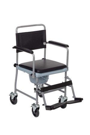 Mobile Commode - 2 Brakes, Detachable Arms & Push Handle (19 stone capacity, 18in wide)
