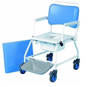 Atlantic Commode & Shower Chair 18in with Footrest and reusable pan rack
