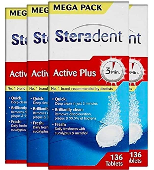 Steradent Active Plus Denture Teeth Cleaner Tablets (pk 4 x 136)