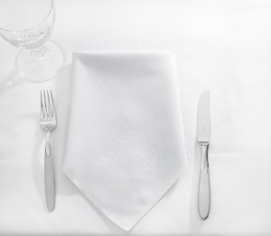 Luxury Tablecloth Rose Design White - 54 x 54