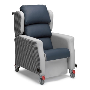 Repose Multi Flex Porter Chair, 18inch, Waterfall Back, Memory foam cushion, Sliding Footplate, Boltaflex Venture Hyacinth outer/Blue VP inner