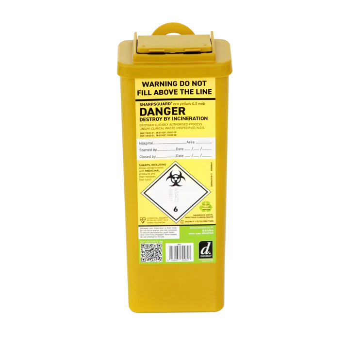 Sharps Box with Yellow Lid - 0.5L