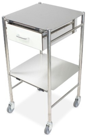 Bristol Maid Stainless Steel Dressing Trolley with Drawer and 2 fixed shelves 470 x 470 x 870mm (DTSF/450/2/SD/DRW350/F)