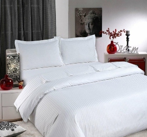 Satin Stripe FR Single Bed Duvet Cover White