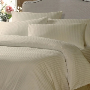 Satin Stripe FR Single Bed Duvet Cover Cream - wide stripe