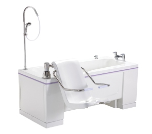 P-Gentona 1700 Hi-Lo Transfer Bath with Integrated Powered Seat, Nursing Arms, Safety Strap, TMV3 & WRAS Compliant Brassware & Shower Unit - Right Han
