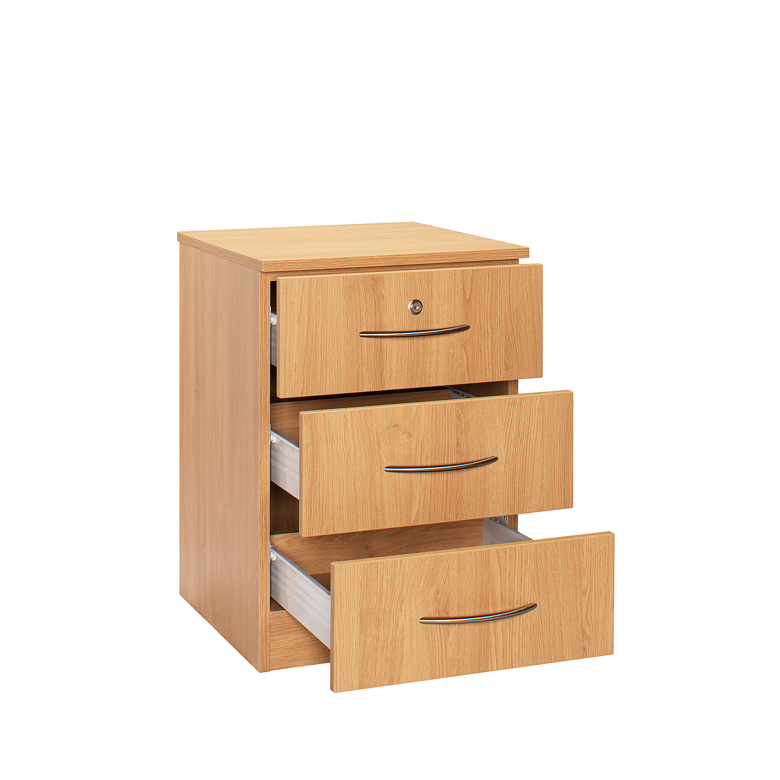 Coast-Line 3 Drawer Bedside Locker 627H x 450W x 450D, Top Drawer Lockable - H3368  Oak Finish
