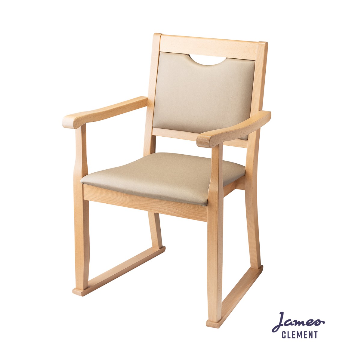 WOODLAND COLLECTION - Timberland Chair with Arms and Skis, Wood Finish Oak - Silvertex Taupe Vinyl