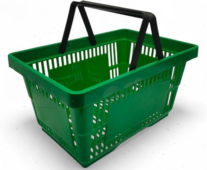 Plastic Shopping Basket with Handles - Green - 22L