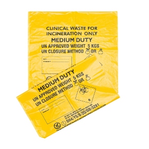 Yellow Clinical Waste Sacks 18x29x39 (pk 200) UN Approved