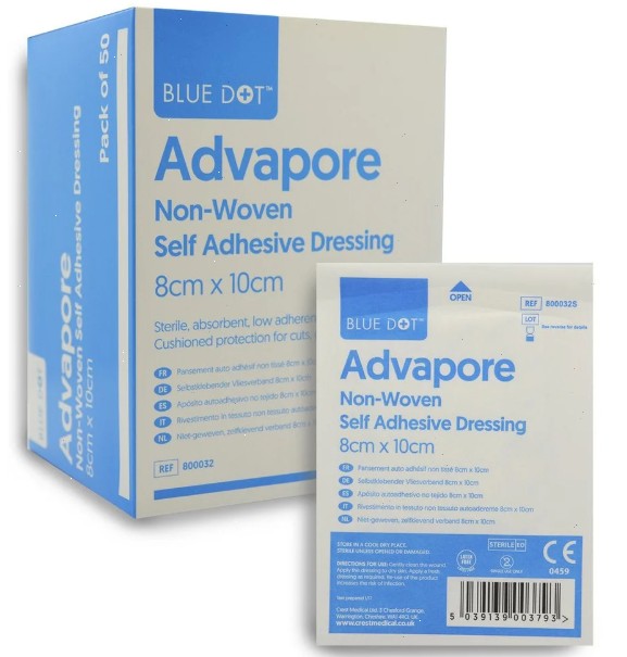 Advapore Fabric Non-Woven Adhesive Wound Dressing 8cm x 15cm (pk 50)