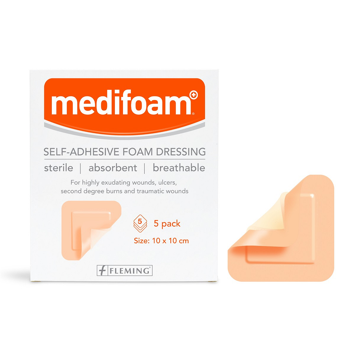 Medifoam Adhesive Foam Dressing 10x10cm (pk 5)