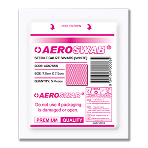 AeroSwab Sterile Gauze 8 Ply 7.5x7.5cm (pk 25 pouches of 5)